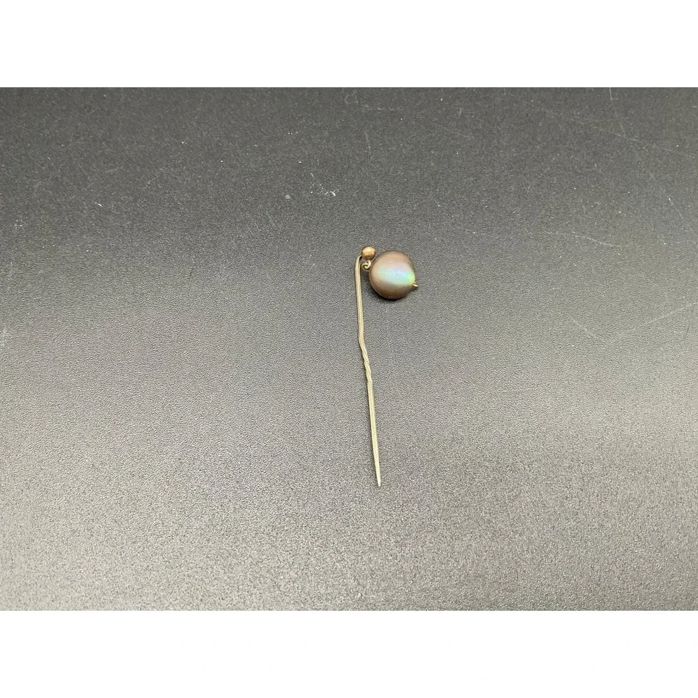 Antique Victorian Mother of‎ Pearl Stick Pin with Dangle Bead – Twisted Stem 2″